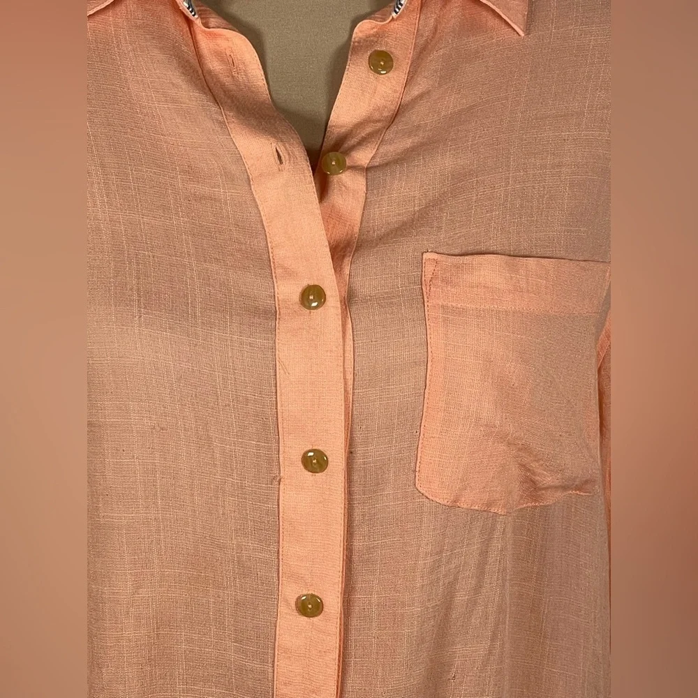 Free People Womens That's a Wrap Button Down Tie Front Shirt in Peach Coral Pink